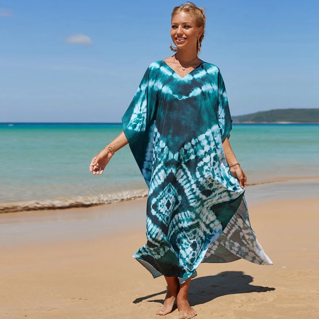 Bohemsk Tie-Dye Kaftan – Elegant, Luftig Maxi Sommerkjole i Rayon