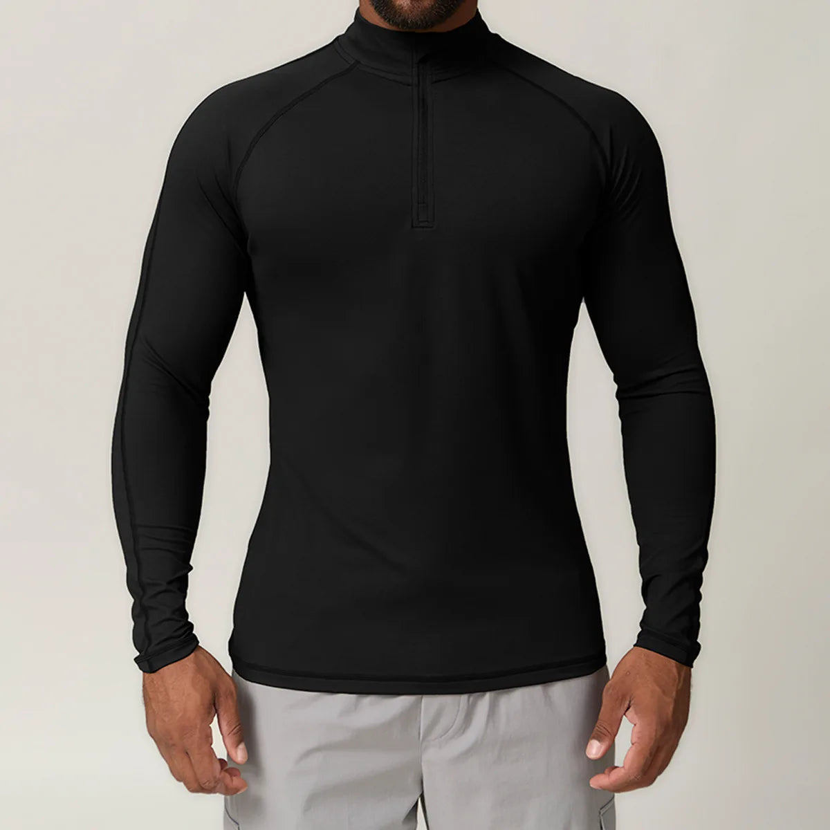 Herre Treningsskjorte – 1/4 Zip Kompresjons-Topp | Quick-Dry & Slim Fit Sportstøy