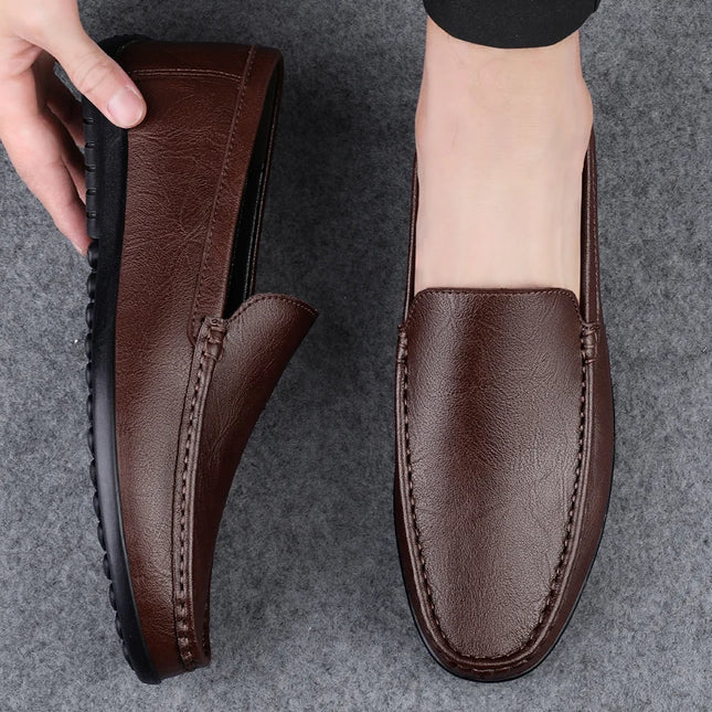 Herre Loafers i Ekte Skinn – Håndlagde Slip-on Mokasiner med Myk Såle
