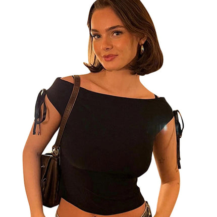 Sommerlig Off-Shoulder Crop Top – Sexy & Trendy med Snøring