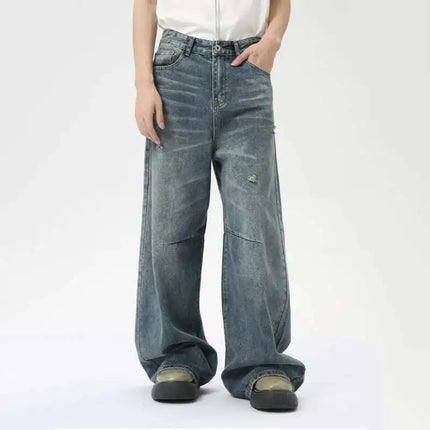 Amerikanske Denim Jeans for Menn – Løse, Rette Bukser i Vasket Stil | Casual Wide Leg Jeans Sommer 2024