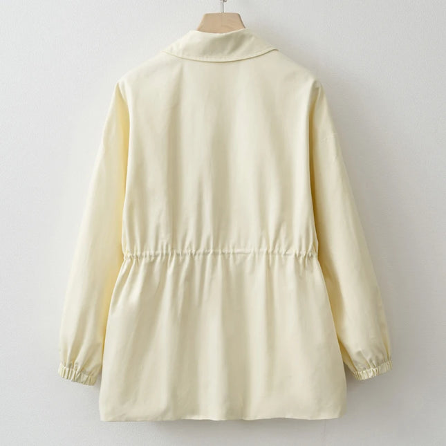 Lys Gul Jakke for Dame – Justerbar Midje & Glidelås | Lett Vår- og Høstjakke 2025