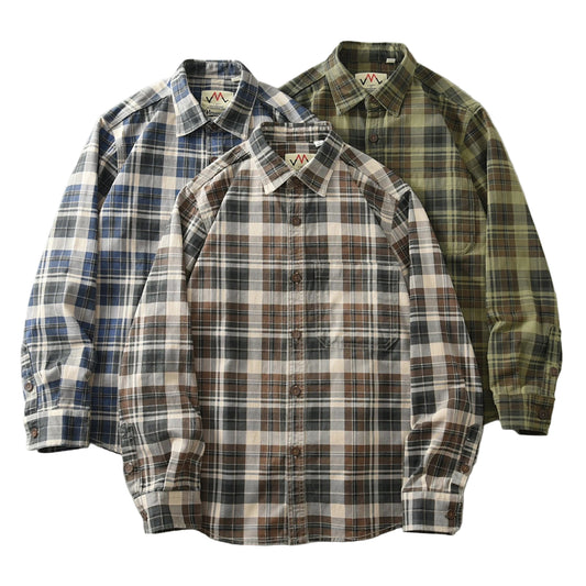 Klassisk Rutete Skjorte for Menn – 100% Bomull | Vintage Vasket Langermet Skjortejakke til Høst og Vår