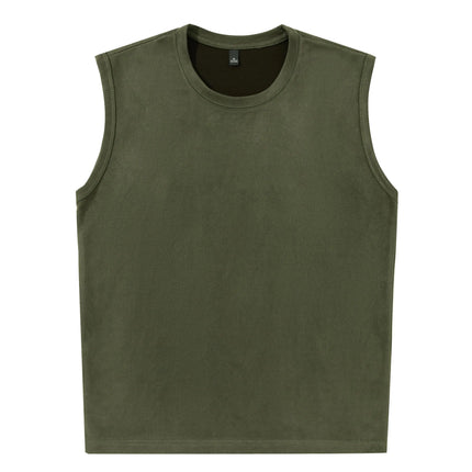 Ermeløs Topp til Herre – Faux Suede Singlet i Løs Vintage Stil