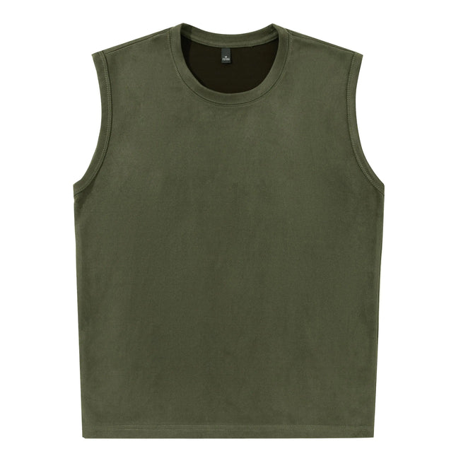 Ermeløs Topp til Herre – Faux Suede Singlet i Løs Vintage Stil