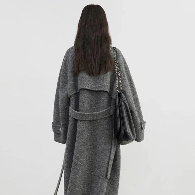 Elegant Ullkåpe for Dame – Dobbelsidig Kåpe med Ståkrage | Løs Passform til Høst og Vinter 2024