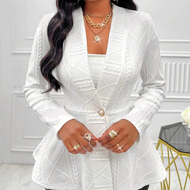 Elegant Dameblazer – Tykk Jacquard Jakke til Høst og Vinter
