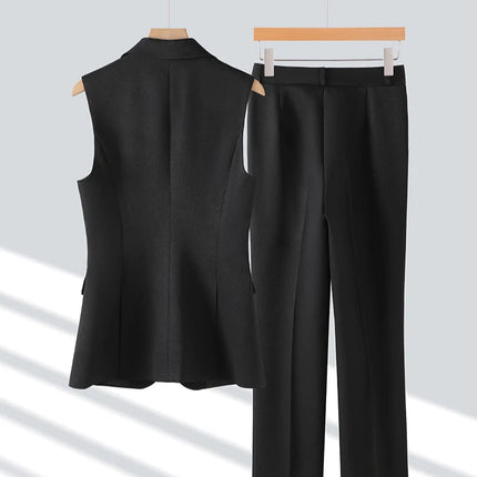 Damebuksedress i 2 Deler – Formell Vest og Bukse til Kontor og Business (Khaki, Rosa, Svart)