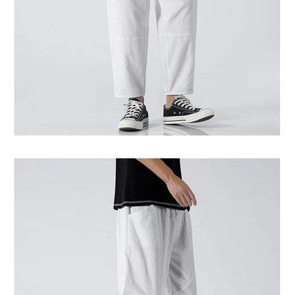 Trendy Herrebukser i 100% Bomull – Japanskinspirert, Løs Passform og Cropped Lengde (opptil 5XL)