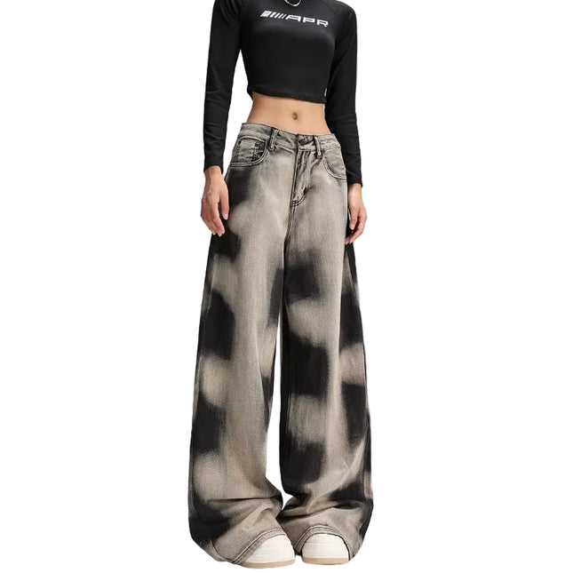Vintage grå baggy jeans – Y2K tie-dye (dame)
