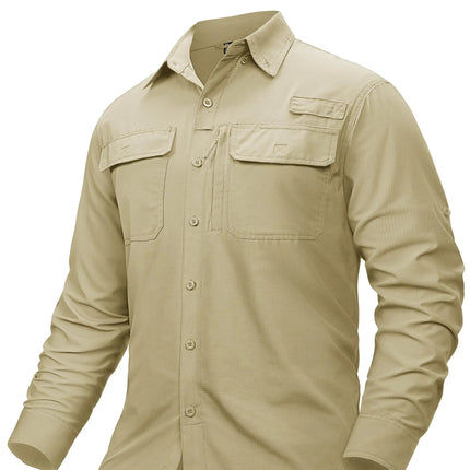 Hurtigtørkende Fiske- og Tur-Skjorte for Menn – UPF 50+ Solbeskyttelse | Pustende Skjorte med Mesh og Lommer