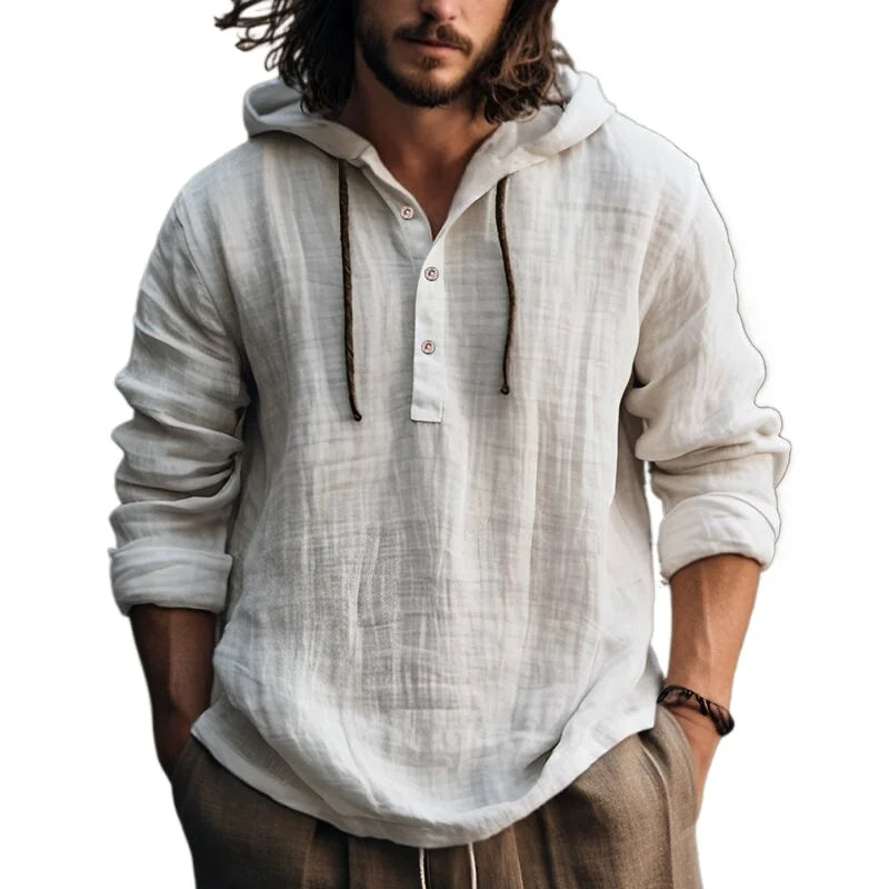 Casual Hette-Skjorte til Herre – Bomull & Lin, Langermet Løs Tunika