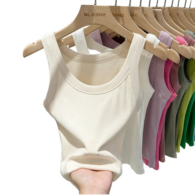 Ribbestrikket Rundhalset Topp – Basic Sommer Singlet for Dame