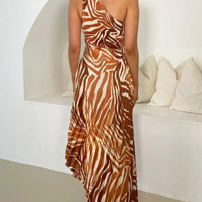 Sommerkjole med Én Skulder og Snøring – Sexy og Elegant Lang Kjole med Plissert og Ujevn Kant