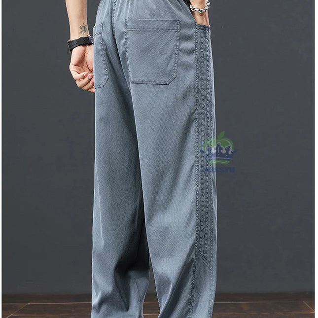 Sommerbukser for Herre i Lyocell – Løse, Vide Joggebukser med Elastisk Midje (opp til 5XL)