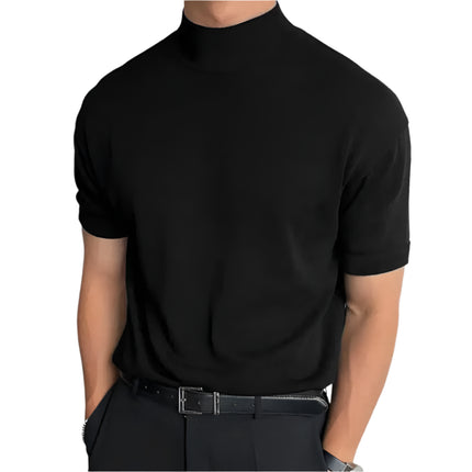 Herre T-skjorte med Høy Hals – Ensfarget Kortermet Trenings- og Hverdags-Topp