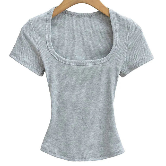 Sommerlig Kvadratisk Hals Crop Top – Kortermet Slim Fit