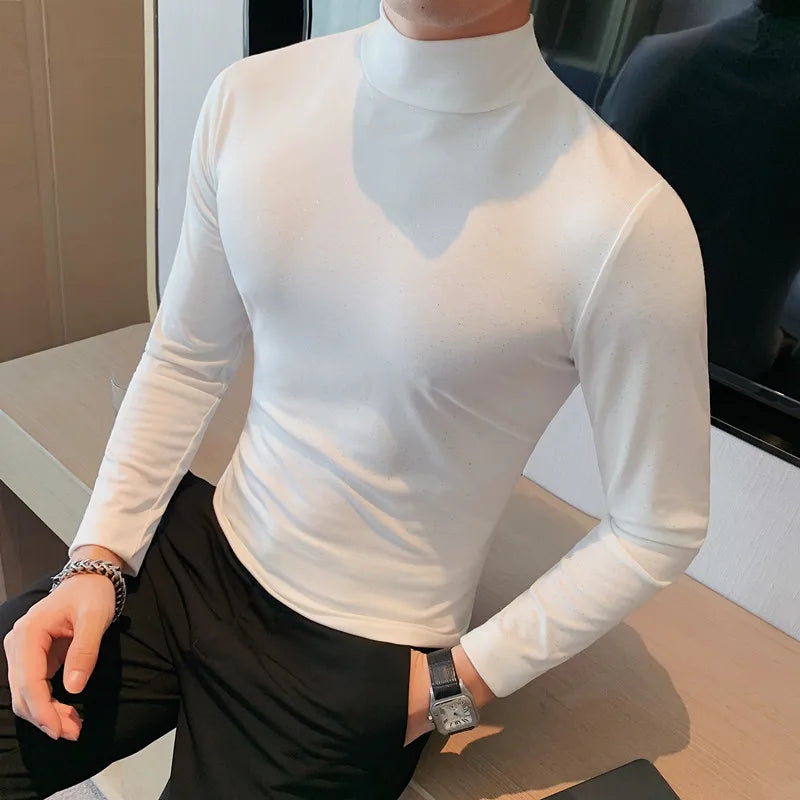 Herre Turtleneck Langermet T-skjorte – Slim Fit Premium Design | Koreansk Stil for Høst og Vinter