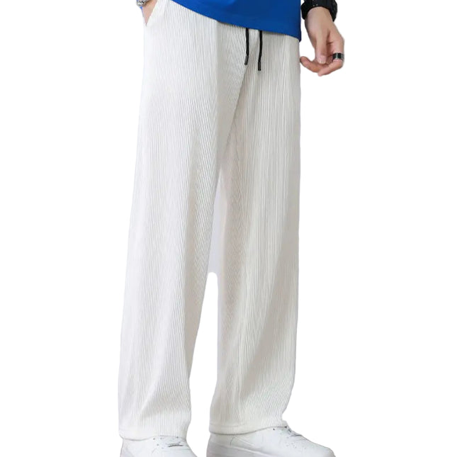 Hvite Ice Silk Sommerbukser for Herre – Lette, Vide Streetwear Bukser