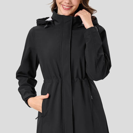 Dame Lang Softshell Jakke med Hette – Vanntett & Vindtett | Fleecefôret Parkas til Tur & Hverdag