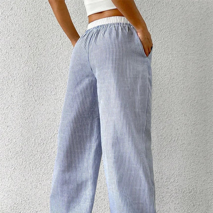 Stripete Vide Bukser for Kvinner – Vevd Stoff i Full Lengde | Trendy Y2K Streetwear til Høst og Vinter
