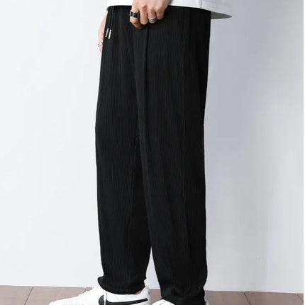 Hvite Ice Silk Sommerbukser for Herre – Lette, Vide Streetwear Bukser