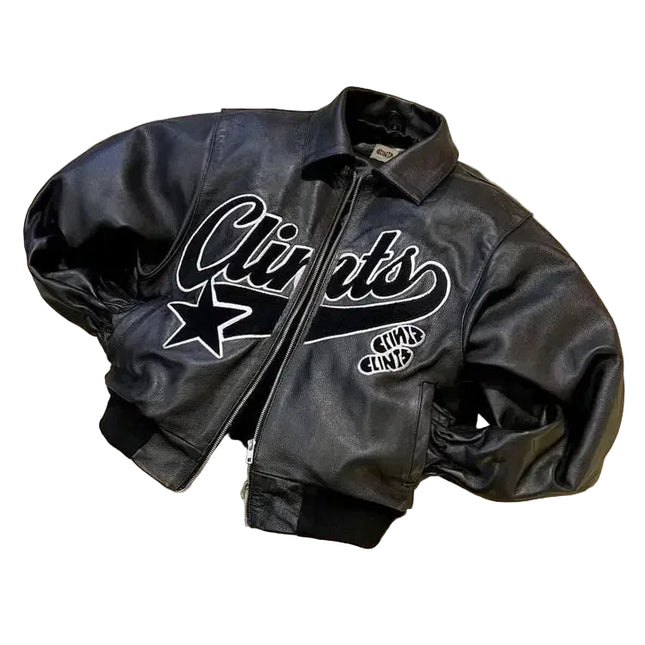 Y2K Skinnjakke for Menn – Retro Brodert Streetwear Jakke | Hip Hop-Inspirert Motorsykkeljakke med Glidelås