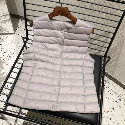 Dame Dunjakke uten Ermer – Ultralett Dunvest i 90% Hvit Andedun | Varm, Pakkbar & Perfekt for Vår & Vinter