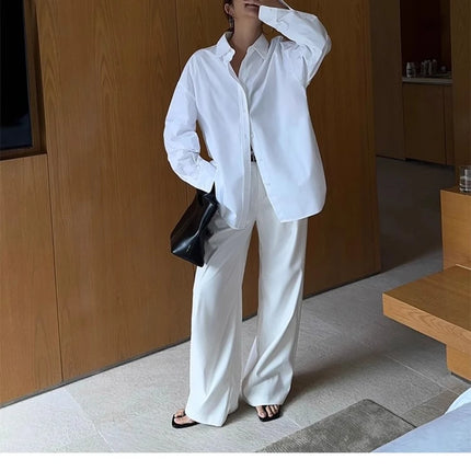 Vide Dressbukser for Dame – Høyt Liv & Elegant Snitt | Løse Kontorbukser med Flytende Fall til Høst 2025