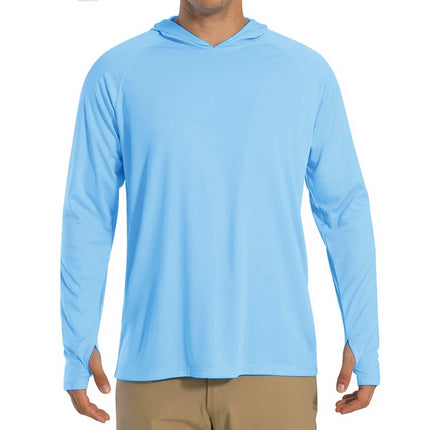 Herre UV-Beskyttende Hettegenser – UPF 50+ Langermet T-skjorte | Hurtigtørkende Sommer- & Treningsplagg
