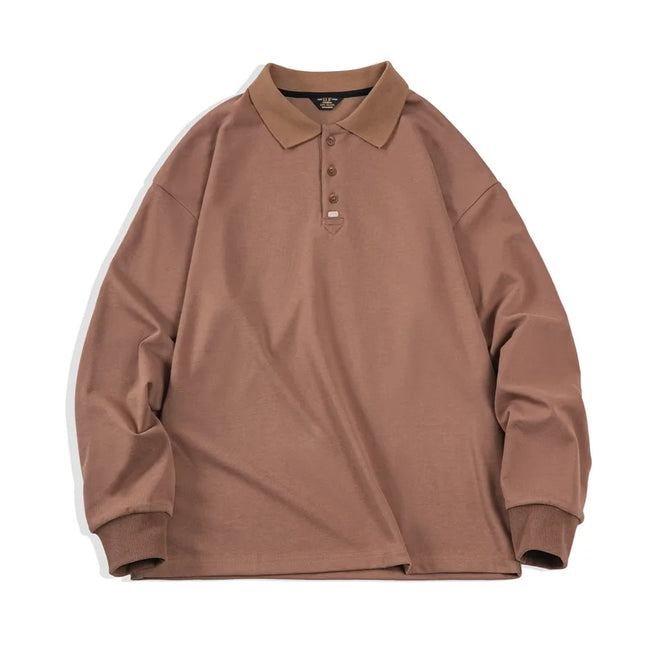 Herre Oversized Polo Skjorte – Vintage Langermet Business Casual Topp