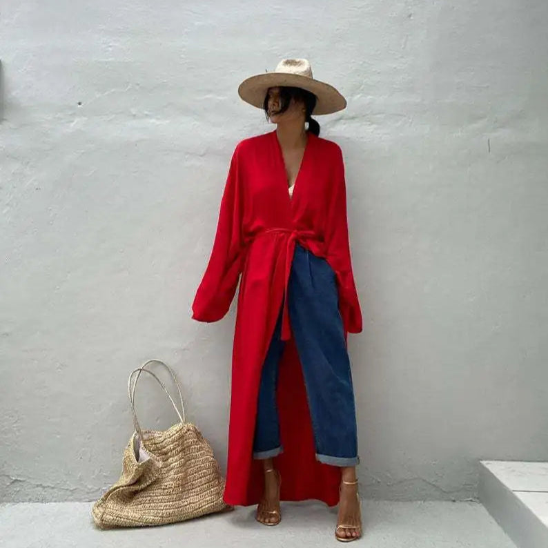 Sommer Kimono Strandkjole – Lett omslagskjole med belte