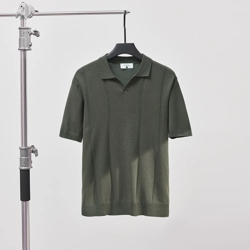 Sommer Polo T-skjorte til Herre – V-hals, Slim Fit & Britisk Stil