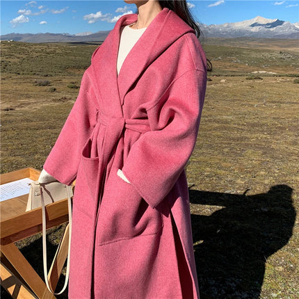 Vintage Elegant Cashmere Kåpe til Dame – Dobbelsidig Ullkåpe med Hette
