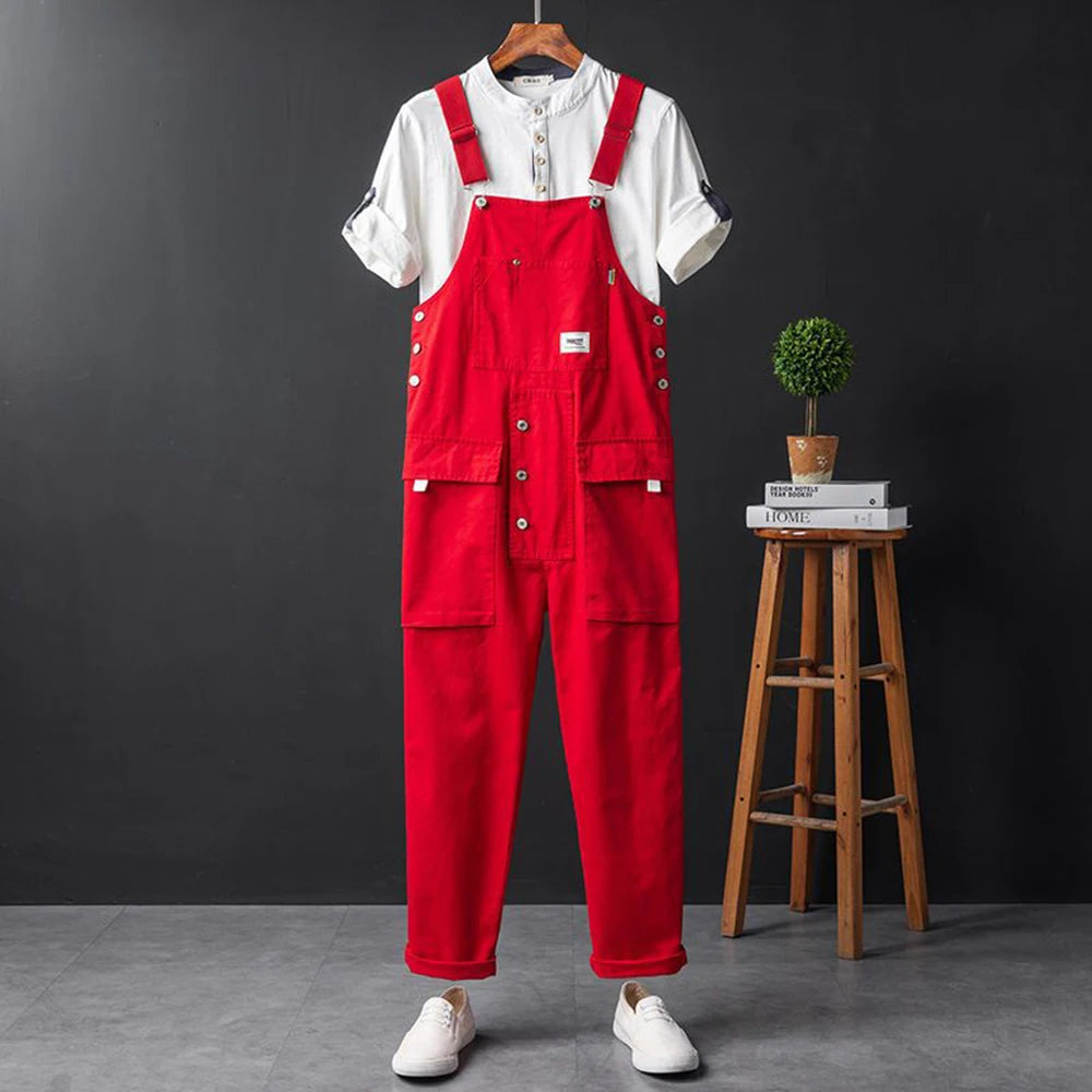Retro Arbeidsoverall for Herre – Løs Passform i Khaki, Trendy Streetwear-Stil (2024 Nyhet)