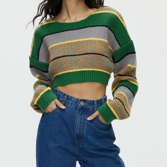 Y2K Strikkegenser for Dame – Stripete & Tykk Pullover | Trendy E-girl Høst/Vinter 2025