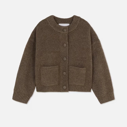 Klassisk strikkecardigan – rund hals, hel erme, løs passform (dame)