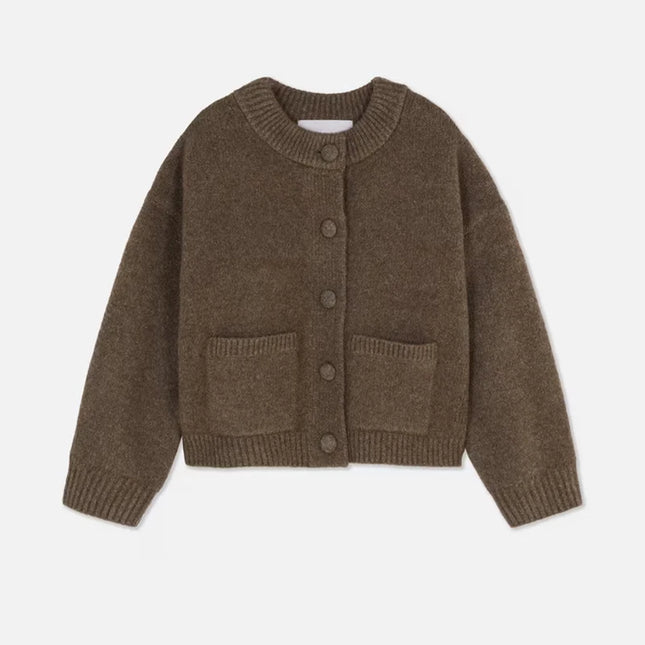 Klassisk strikkecardigan – rund hals, hel erme, løs passform (dame)