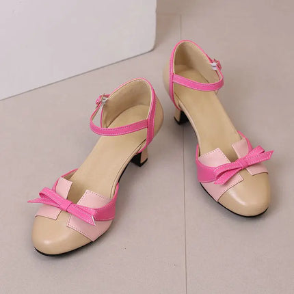 Girseaby Pumps med Sløyfe – Runde Tå, 6 cm Hæl og Ankelstropp (Str. 36–48)