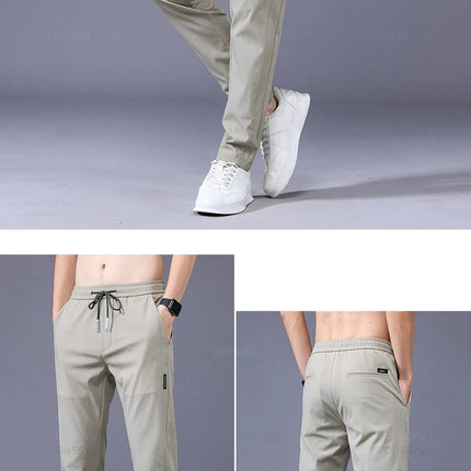 Tynne Herrebukser til Vår og Sommer – Grønn, Ensfarget med Applikasjonsdetaljer og Lommer