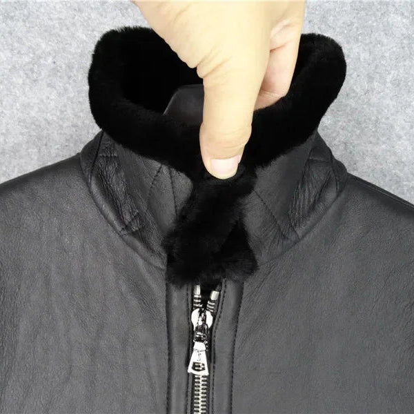 Eksklusiv Herrejakke i Ekte Skinn & Saueskinnspels – Varm Pilotjakke i Luksuskvalitet | Vinterfrakk