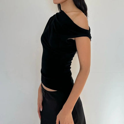 Énskulders Ribbestrikket Topp – Trendy Dame T-skjorte