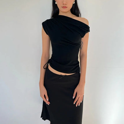 Énskulders Ribbestrikket Topp – Trendy Dame T-skjorte