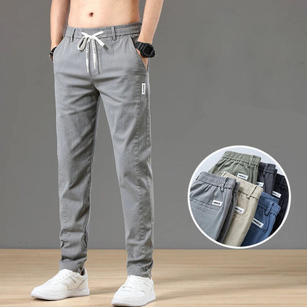 Klassiske Herrebukser i Bomull – Ensfarget, Full Lengde og Perfekte til Business Casual