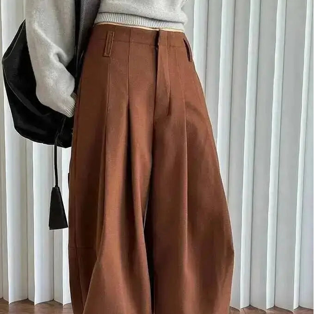 Vinterbukser for Kvinner – Høyt Liv og Vide Ben | Tykk, Elegant og Varm Bukse i Minimalistisk Stil