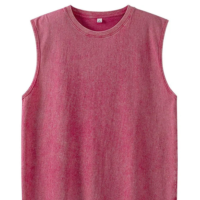 Vasket Bomulls Tank Top til Herre – Ermeløs Trenings- og Sommertopp