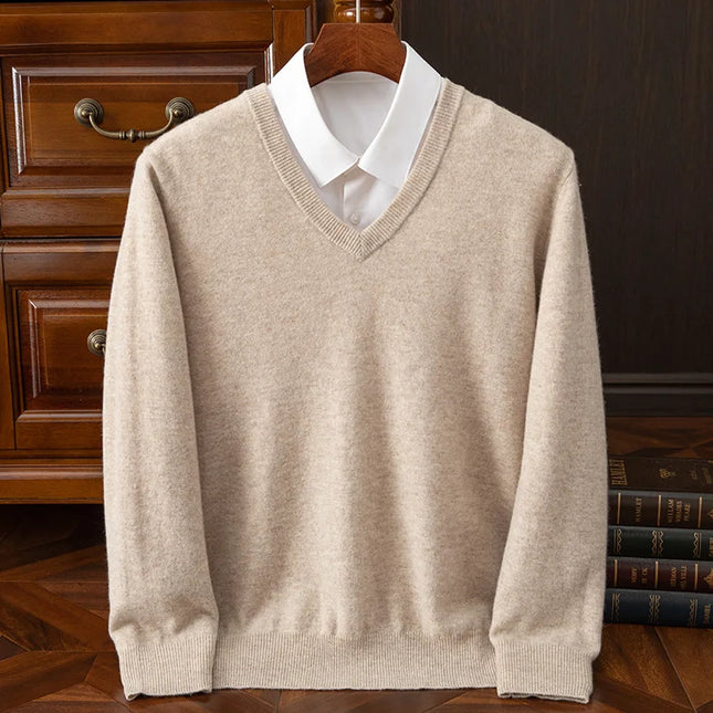 V-hals Genser for Menn i 100 % Merinoull – Myk og Varm Ullgenser | Klassisk Business og Casual Strikkegenser til Høst og Vinter
