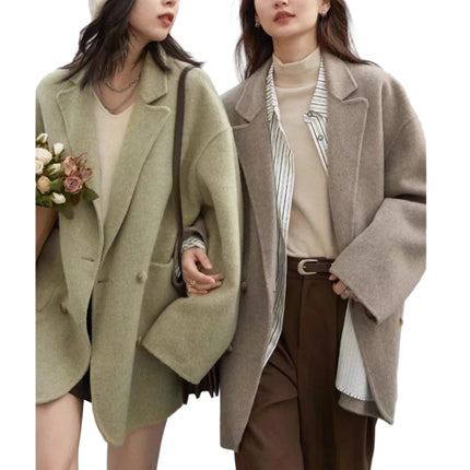 Dobbeltspent Ullkåpe for Dame – Retro & Elegant Jakke med Løs Passform | Perfekt til Høst og Vinter