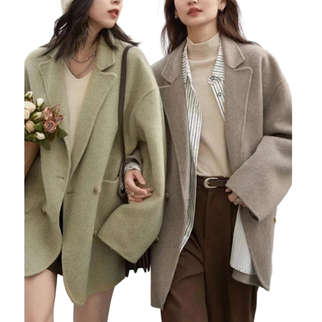 Dobbeltspent Ullkåpe for Dame – Retro & Elegant Jakke med Løs Passform | Perfekt til Høst og Vinter