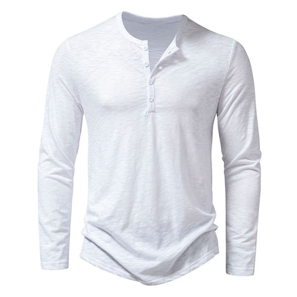 Herre Henley T-skjorte i Bomull – Langermet & Pustende | Casual Basisgenser med Knapper